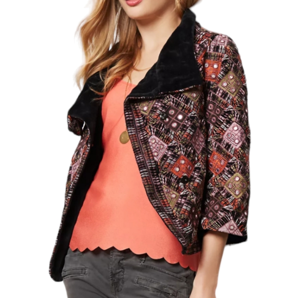 Anthropologie Mirror Embroidered Anju Velvet Jacket by Tolani Size S